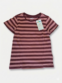 تیشرت راه راه دخترانه رنگ زرشکی و صورتی برند لوپیلو با بستهبندی آکبند و لیبل مشخصات.