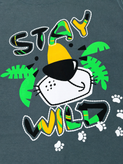 رامپر پسرانه آستین کوتاه طرح Stay Wild رنگ سبز دودی جنس ۱۰۰٪ پنبه