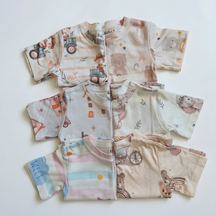 ست تیشرت و شلوارک راحتی بچگانه با طرحهای عروسکی و فانتزی مناسب کودکان ۱ تا ۵ سال