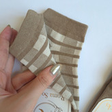 جوراب بچگانه نخی مچ پا برند Roma Socks طرح خرس فانتزی رنگ کرم قهوه ای و راه راه